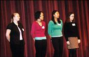 Youth honorees for the Wallace Galluzzi 2004 Volunteer of the Year
were recognized at the United Way of Douglas County annual meeting.
They are, from left, Crystal Snyder, Tiffany Kwak, Yuan Liu and
Kate Falkenstein, all of Lawrence. The Roger Hill Volunteer Center,
a service of the United Way, organizes the Galluzzi awards
annually.
