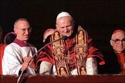 The first appearance of Pope John Paul II after his election on
Oct. 16, 1978, at the balcony of Peter's Dome at the Vatican. The
pontiff died Saturday.