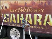 Matthew McConaughey&squot;s trailer and traveling Billboard refuels at a
Platte City RV park. The actor/producer of "Sahara" came through
Kansas City during a trek to promote the film.