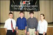 From left, Curtis Wakeman, Chris Orlando, Frank Male and Joanna
Wakeman, all of Douglas County, attend Kansas Farm Bureau's annual
Capitol Experience program. The program was Feb. 23 in Topeka. It
is designed to provide students a firsthand look at Kansas
government. The group had breakfast with the legislators, toured
the Capitol, attended committee meetings and observed the House and
Senate in session. They were sponsored by Douglas County Farm
Bureau.