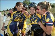 Cal-Berkeley cyclists, from left, Stefanie Graeter, Michelle
Gibson, Martina Patella and Marcela Smid, celebrate their victory
in the women's Divison One team time trial. The women won the stage
Sunday on the South Lawrence Trafficway.