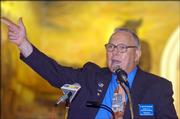 Rep. Frank Miller, R-Independence, energizes a gathering of about 100 protesters Saturday at the Capitol.