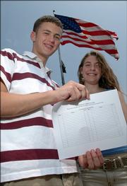 Lawrence High School juniors Chris Paradies, left, and Audrey Seybert have started a petition to legalize fireworks in Lawrence for the Fourth of July. They plan to collect signatures during the Downtown Sidewalk Sale on July 21.
