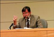 Austin desLauriers, a psychologist with the sexual predator treatment program at Larned State Hospital, talks about Leroy Hendricks and his treatment, during a court hearing on Tuesday morning in Leavenworth County.