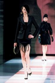 Emporio Armani's fall collection features a lot of black - and many different textures and textiles.