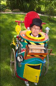 Richard Renner, seen performing in his "Recyclinator," a gadget he uses to teach children about recycling, makes his living as a vaudeville artist.