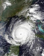 This satellite image taken by NASA's MODIS Rapid Response System early Wednesday afternoon shows Hurricane Rita over the Gulf of Mexico. Gaining strength with frightening speed, Hurricane Rita swirled toward the Gulf Coast as more than 1.3 million people in Texas and Louisiana evacuated.