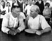 Clarence Darrow, left, and William Jennings Bryan sit beside each other at the Scopes Monkey Trial in Dayton, Tenn., in this 1925 file photo. Darrow was one of three lawyers sent to Dayton by the American Civil Liberties Union to defend John T. Scopes, a biology teacher, in his test of Tennessee's law banning the teaching of evolution. Bryan testified for the prosecution as a Bible expert.