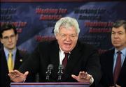 House Speaker Dennis Hastert, R-Ill., holds a news conference Friday with other House GOP members to summarize GOP efforts before Thanksgiving recess on Capitol Hill in Washington. Behind him are House Majority Leader Rep. Roy Blunt, R-Mo., right, and Rep. Eric Cantor, R-Va.