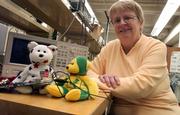 Jennifer Holvoet, assistant research professor with the school of education and the kindergarten through 12th-grade education coordinator with the Center for Remote Sensing of Ice Sheets at Kansas University, will be traveling to Antarctica with a team of engineers, scientists and these two Beanie bears. The team will study movement of polar ice sheets, and the bears, Berkley, the American bear at left, and OzGold, the Australian bear, will be used as an educational appeal to help younger elementary students track the team and their progress.