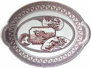 The Thanksgiving turkey can arrive at the table on this transferware platter made in England about 1880. The asymmetrical pattern is typical of the Japanese-inspired decorations of the time. The platter sold at Brenda's Treasures at RubyLane.com for $200.