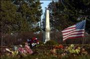 The gravestone of Thomas Barber rises in Pioneer Cemetery on Kansas University's west campus. Barber was killed 150 years ago during the Wakarusa War.