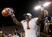 Clemson's James Davis (1) celebrates a 19-10 victory over Colorado in the Champs Sports Bowl. Davis was MVP of the game Tuesday in Orlando, Fla.