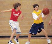 A Yellow Jacket guard catches the pass and attempts to turn upcourt, where he is met by a Hoosier defender Feb. 20.