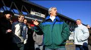 Tour guide Marc Baron, center, gestures, Saturday, March, 4, 2006, as he describes a scene of the HBO show "The Sopranos" filmed at an abandoned diner under the Pulaski Skyway bridge in Jersey City, N.J. As the tour bus curves out of the Lincoln Tunnel into New Jersey, Marc Baron prepares his guests for what they&squot;re about to see: what Tony Soprano sees during the opening credits of "The Sopranos."