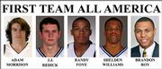 These are 2006 handout photos provided by their respective universities showing the Associated Press' All America men's basketball team. From left; Gonzaga's Adam Morrison, Duke's J.J. Redick, Villanova's Randy Foye, Duke's Shelden Williams and Washington's Brandon Roy.