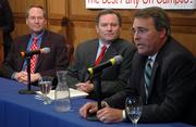 Republican candidates for governor gathered for a debate at the Dole Institute of Politics sponsored by Kansas University's College Republicans. Debating Tuesday, from left, are Sen. Jim Barnett, Emporia, Ken Canfield, Overland Park, and Robin Jennison, Healy.