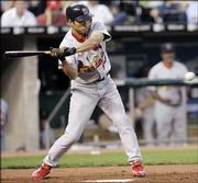 St. Louis' So Taguchi strikes out in his only at-bat in the eighth inning. Royals pitchers notched six strikeouts, but Kansas City fell, 4-2, Saturday in Kansas City, Mo.