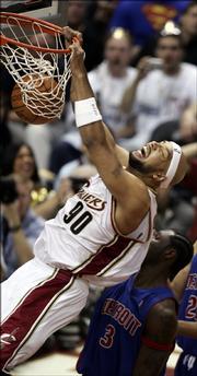 Cleveland Cavaliers forward Drew Gooden dunks against the Detroit Pistons in Game 6 of their series Friday. Gooden is one of just four Cavaliers with Game 7 experience.