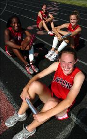 The Lawrence High girls 4x400-Meter Relay team - from front, Jennifer Taylor, Courtney Barber, Sue Schwartz and Kristina Taylor - are the top-seeded team in the event at state.