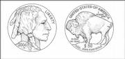 This artist rendering provided by the U.S. Mint shows the front and back of the proposed golden buffalo coin. The U.S. Mint will begin taking orders this week for the 24-karat gold coin.