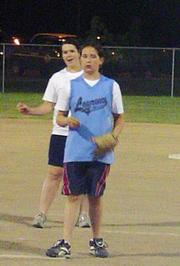 Jhawk Softball Slugger KImberly Messineo throws a pitch to the Black Team in the third inning. The Sluggers beat the Black Team by one run on June 12 at Youth Sports Inc.