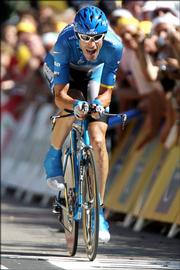 George Hincapie of the United States speeds on his way to finish second in the prologue of the Tour de France. Tour riders took part in the time trial Saturday in Strasbourg, France.