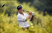 Tom Watson watches his tee shot on the 17th hole during a practice round for the U.S. Senior Open Championship at Prairie Dunes Country Club in Hutchinson. Watson and the rest of the field got one final look at the course Wednesday in preparation for the 72-hole tournament that tees off today.
