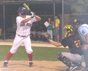 Ice League Red Sox Ryan Taylor bats in the top of the fifth inning. Taylor scored his second run for the team on Wednesday at Holcom Park.