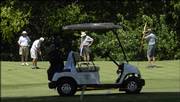 Good golf etiquette includes proper use of a cart, including keeping to paved paths or fairways and playing at a pace that does not slow golfers behind you.