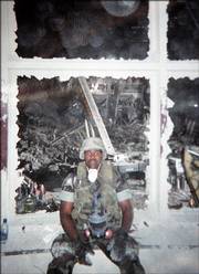 Former Marine Jason Thomas is shown in September 2001 at the World Trade Center site, where he helped in the rescue effort following the 9-11 terrorist attacks. Thomas, who lives in Columbus, Ohio, helped rescue Port Authority Police Officers John McLoughlin and Will Jimeno, the subjects of the new movie "World Trade Center."