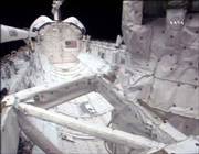 The cargo bay of space shuttle Atlantis is surveyed by video cameras after an object that may have come off the craft was spotted flying outside the shuttle. The mystery object Tuesday postponed the landing of the shuttle until at least Thursday.