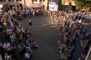 Kansas University&squot;s pep band and spirit squad performed for the crowd at "Get Downtown," a homecoming party on Eighth Street, which was closed between Massachusetts and New Hampshire streets.