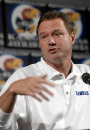 KU Men's basketball coach bill self answers questions regarding NCAA penalties. Self addressed the media during Thursday's news conference at Hadl Auditorium.