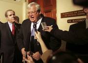 House Speaker Dennis Hastert of Illinois makes a statement on Capitol Hill after his appearance before the House Ethics Committee. Hastert urged the panel on Tuesday to wrap up its investigation quickly.