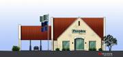 This drawing shows the exterior design for a new Peoples Bank, to be at the northwest corner of 31st and Iowa streets. This view shows the east side of the bank, which will face Iowa Street.