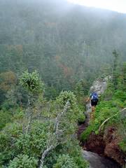 In this photo provided by the Appalachian Trail Conservancy, an unidentified hiker approaches Mahoosuc Notch, near Upton, Maine, along the Appalachian Trail. Several organizations, including the Conservancy, have launched a project to begin long-term monitoring of the environmental health of the trail.