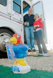 Bob and Julie Luce call themselves loyal Jayhawk fans. They live in a RV at the KOA Campgrounds in North Lawrence for most of six months so they can attend KU games.
