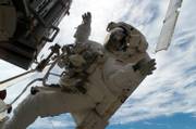 This image made available Monday by NASA shows astronaut Sunita Williams, a flight engineer, as she takes a spacewalk while construction resumes on the international space station. Williams will spend the next six months in orbit at the station.