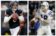 Left, Chicago Bears quarterback Rex Grossman hasn't let a handful of poor performances derail his Super Bowl run. Right, Indianapolis Colts quarterback Peyton Manning has plenty of big statistical numbers to his credit, but no Super Bowl titles.