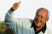 Honorary starter Arnold Palmer acknowledges the crowd after hitting the ceremonial tee shot for the first round of the Masters on Thursday in Augusta, Ga.