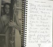 An entry in Anna Nicole Smith's diary is shown Thursday in Dallas. The starlet's two journals are among several pieces of Smith memorabilia going up for public auction in a few weeks. Two handwritten diaries penned in the early 1990s reveal a troubled young woman who was deeply in love with oil tycoon J. Howard Marshal but often depressed and concerned about her eating habits.