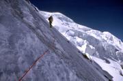 Shawn O'Fallon of Anchorage, Alaska, climbs the North Ridge of K2 in the Xinjiang Province of China during the summer of 2000. Mountain climbers are increasingly telling stories of melting glaciers and other signs of global warming.