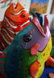 A ceramic eel painted by Patty Boyer was among wares for Lawrence's Art in the Park event in 2006. Art in the Park and other opportunities to show work have been increasingly important to area artists in light of gallery closings in the past year.