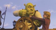 Shrek (voiced by Mike Myers) wrestles with royal heir Arthur (Justin Timberlake) in "Shrek the Third," the new sequel to the monster animated franchise.