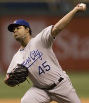 KANSAS CITY STARTER ODALIS PEREZ delivers against Tampa Bay. Perez earned the win Saturday in the Royals' 9-4 triumph at Tropicana Field.