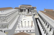 This digital reconstruction provided by authors of the "Rome Reborn" project shows a view of the ancient Roman Forum used for the simulation of the historic city. The images can be found online at www.romereborn.virginia.edu.