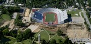 An aerial view of the land surrounding Memorial Stadium on the campus of Kansas University shows the vastness of an ongoing construction project to erect a new football complex near the southwest corner of the stadium.