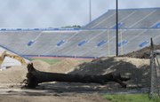 Several trees have been removed from the campus surrounding the stadium and Potter Lake to make room for the football complex.