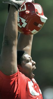 Kansas City rookie defensive tackle DeMarcus "Tank" Tyler yawns. The Chiefs opened training camp Friday in River Falls, Wis.